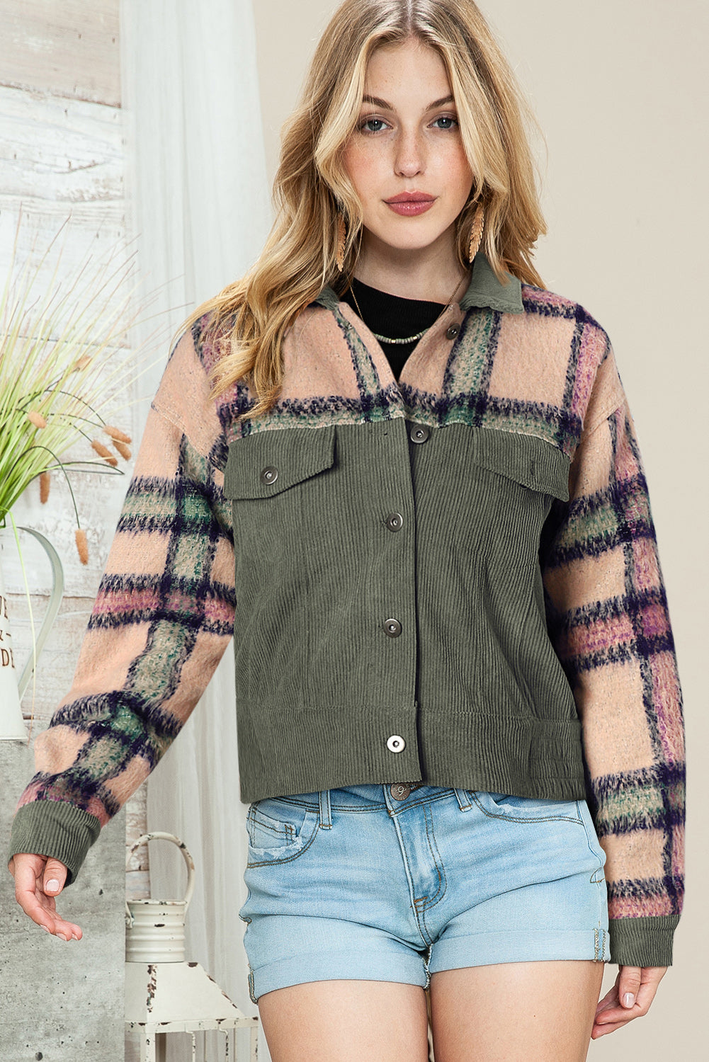 Lauren Plaid Button Down Jacket