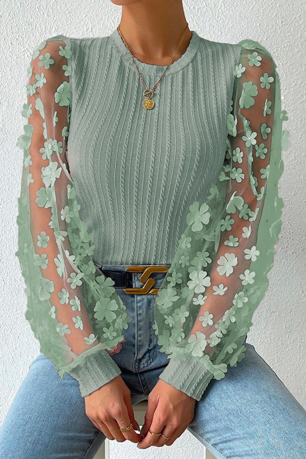 Liberty Textured Applique Long Sleeve Blouse