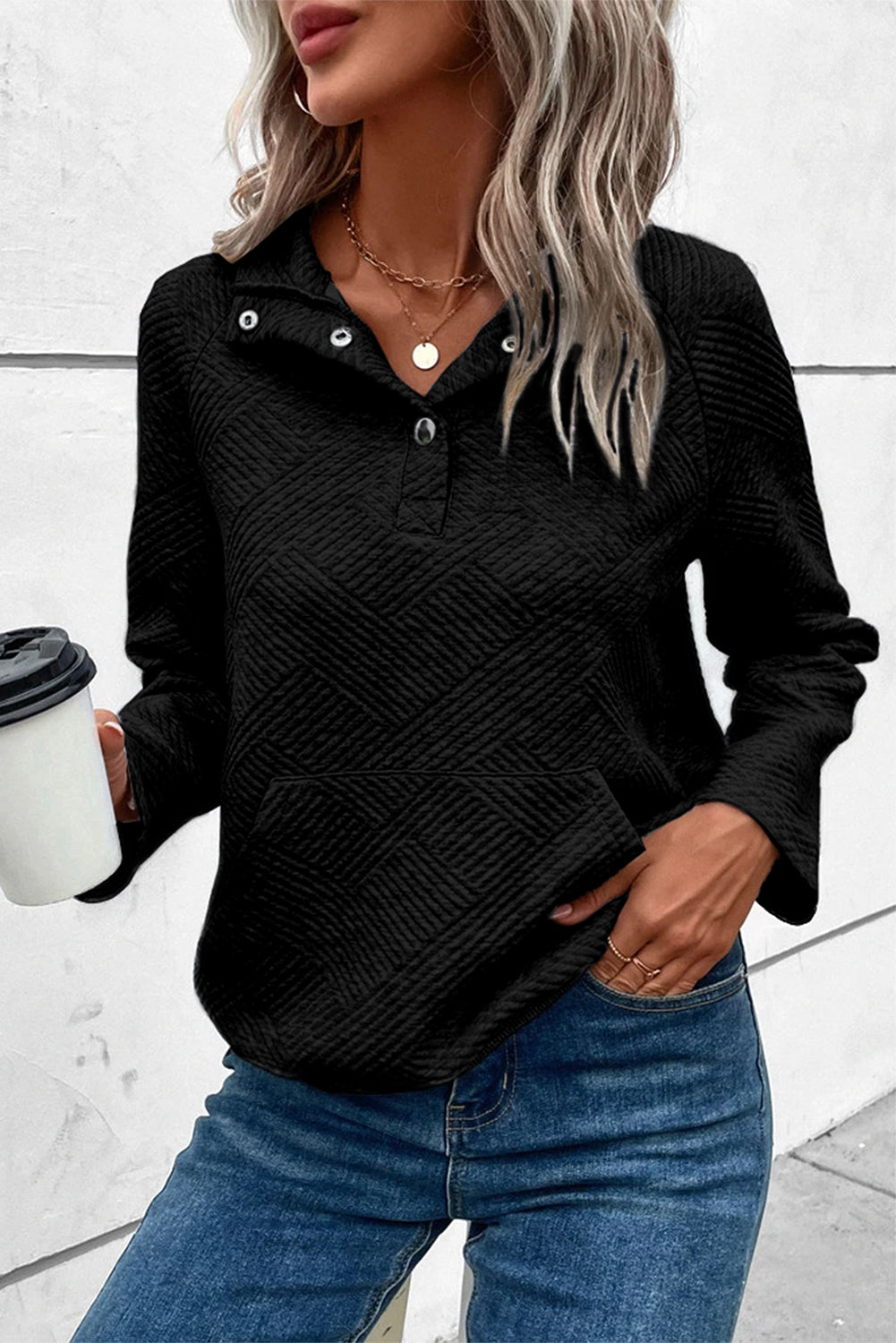 Cassidy Geometric Snap Button Long Sleeve Sweatshirt