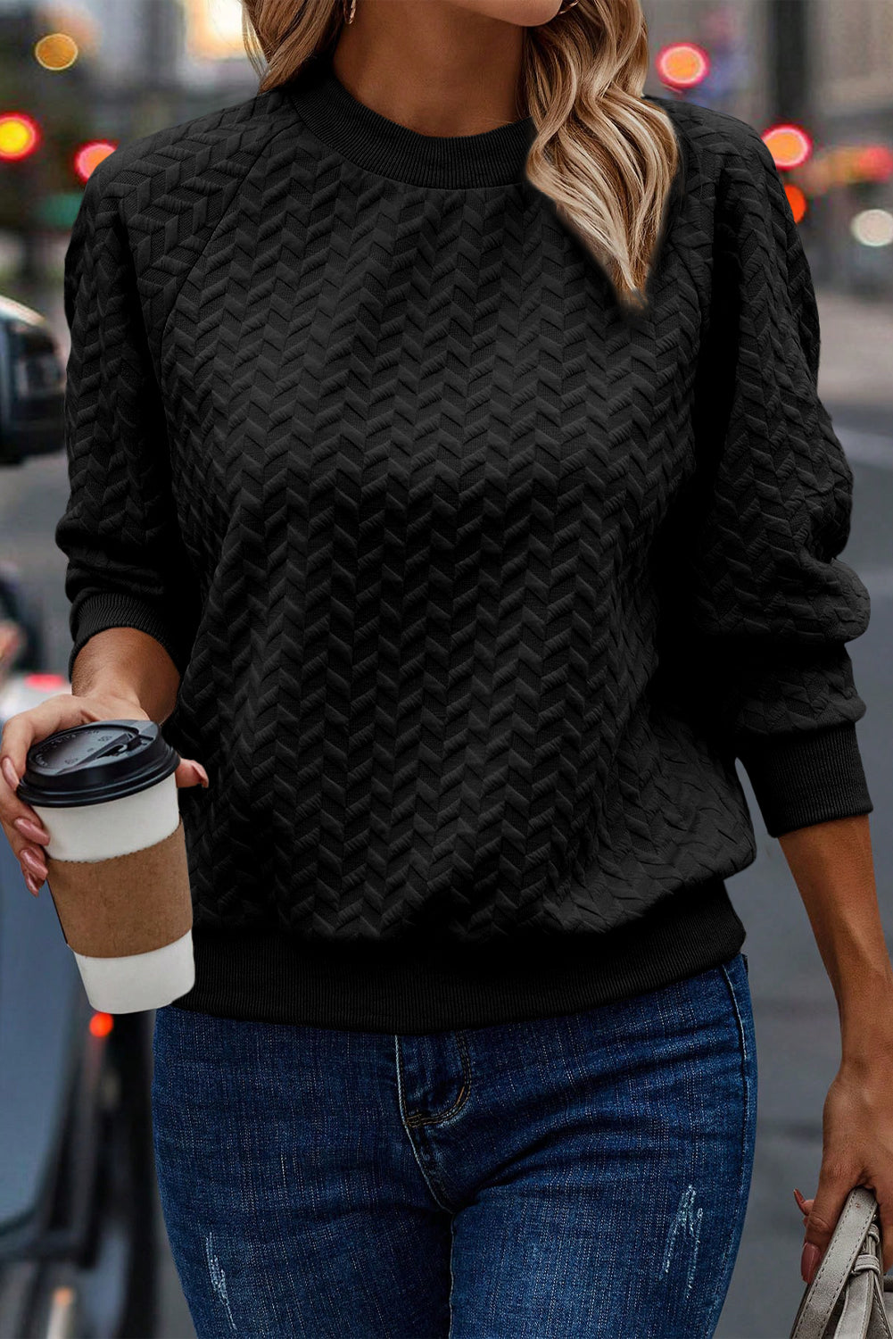 Layla Textured Long Sleeve Sweatshirt