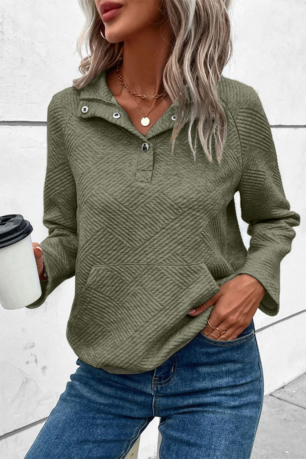 Cassidy Geometric Snap Button Long Sleeve Sweatshirt