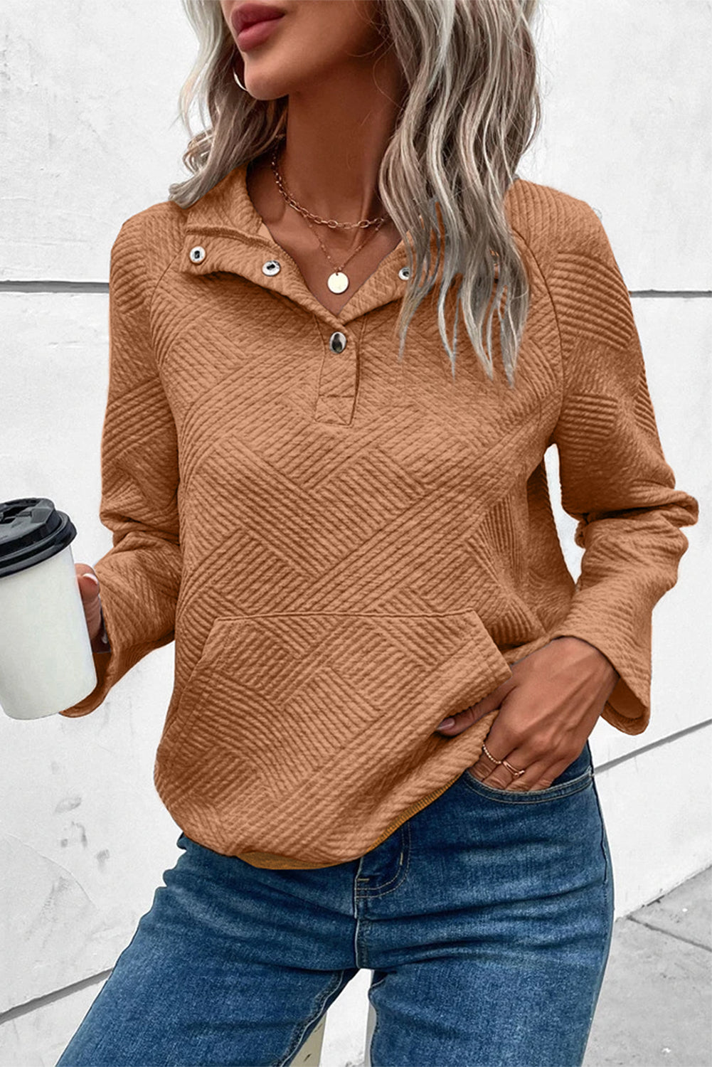 Cassidy Geometric Snap Button Long Sleeve Sweatshirt