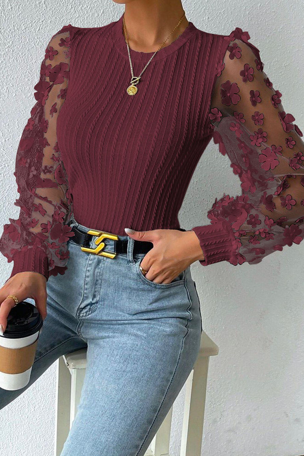 Liberty Textured Applique Long Sleeve Blouse