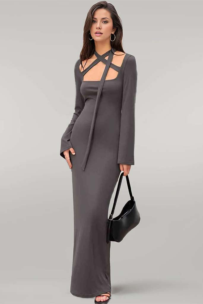 Anya Tie Detail Long Sleeve Maxi Dress