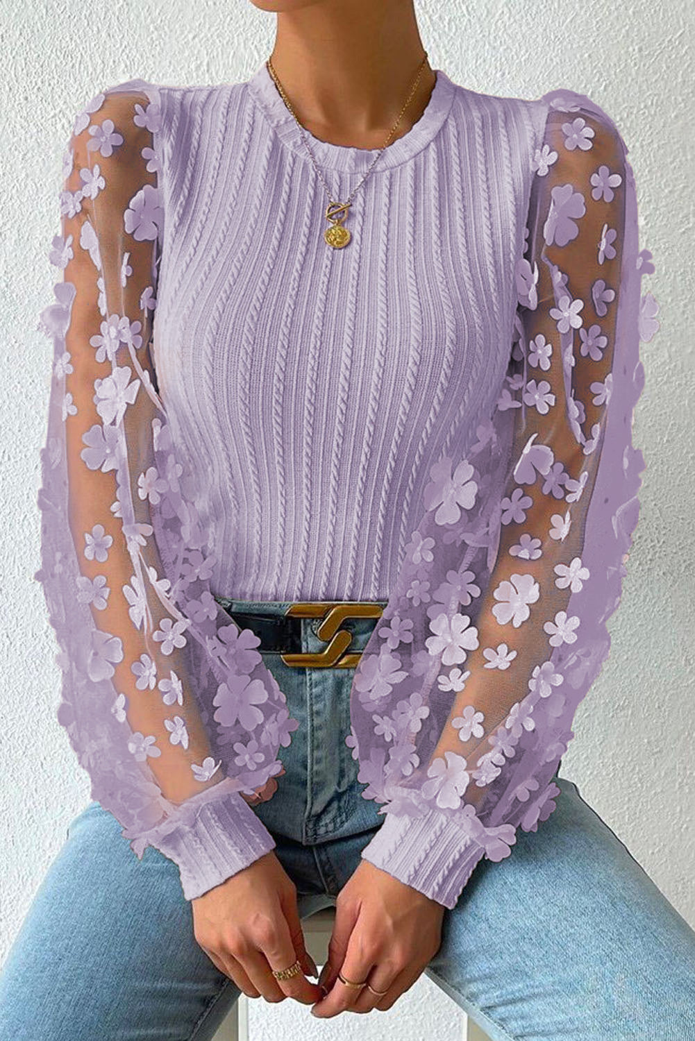 Liberty Textured Applique Long Sleeve Blouse