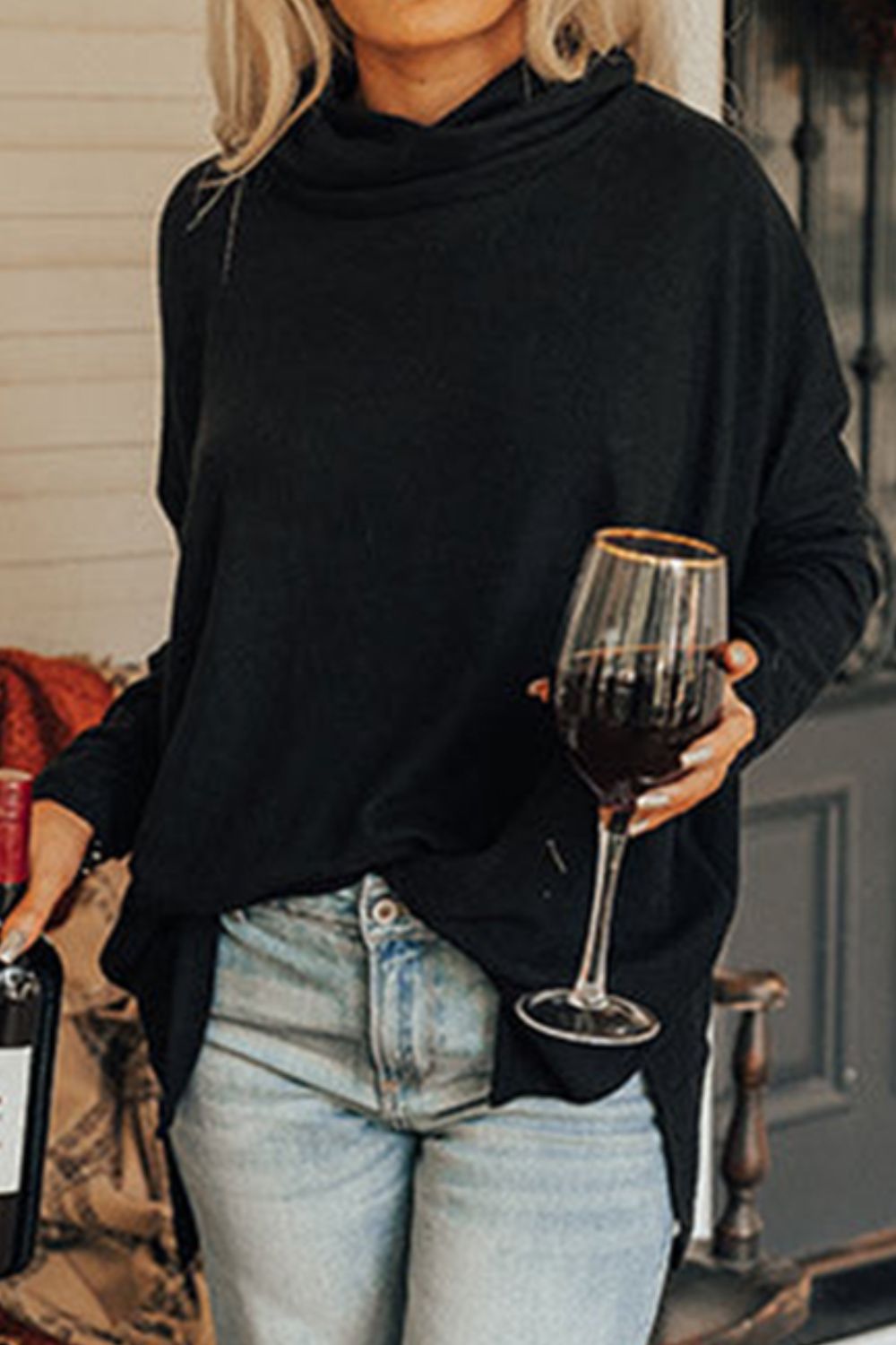 Mila Cowl Neck Long Sleeve Slit Blouse
