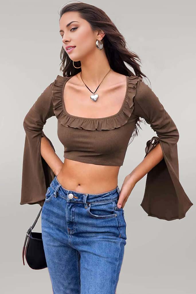Emerie Open Bell Sleeve Crop Top