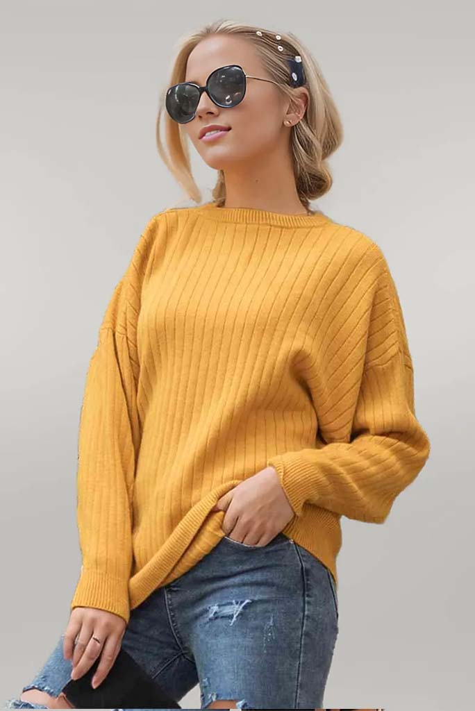 Emma Round Neck Dropped Shoulder Sweater