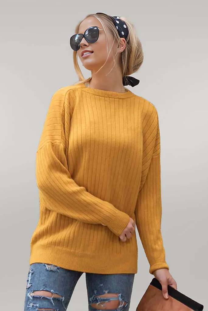 Emma Round Neck Dropped Shoulder Sweater