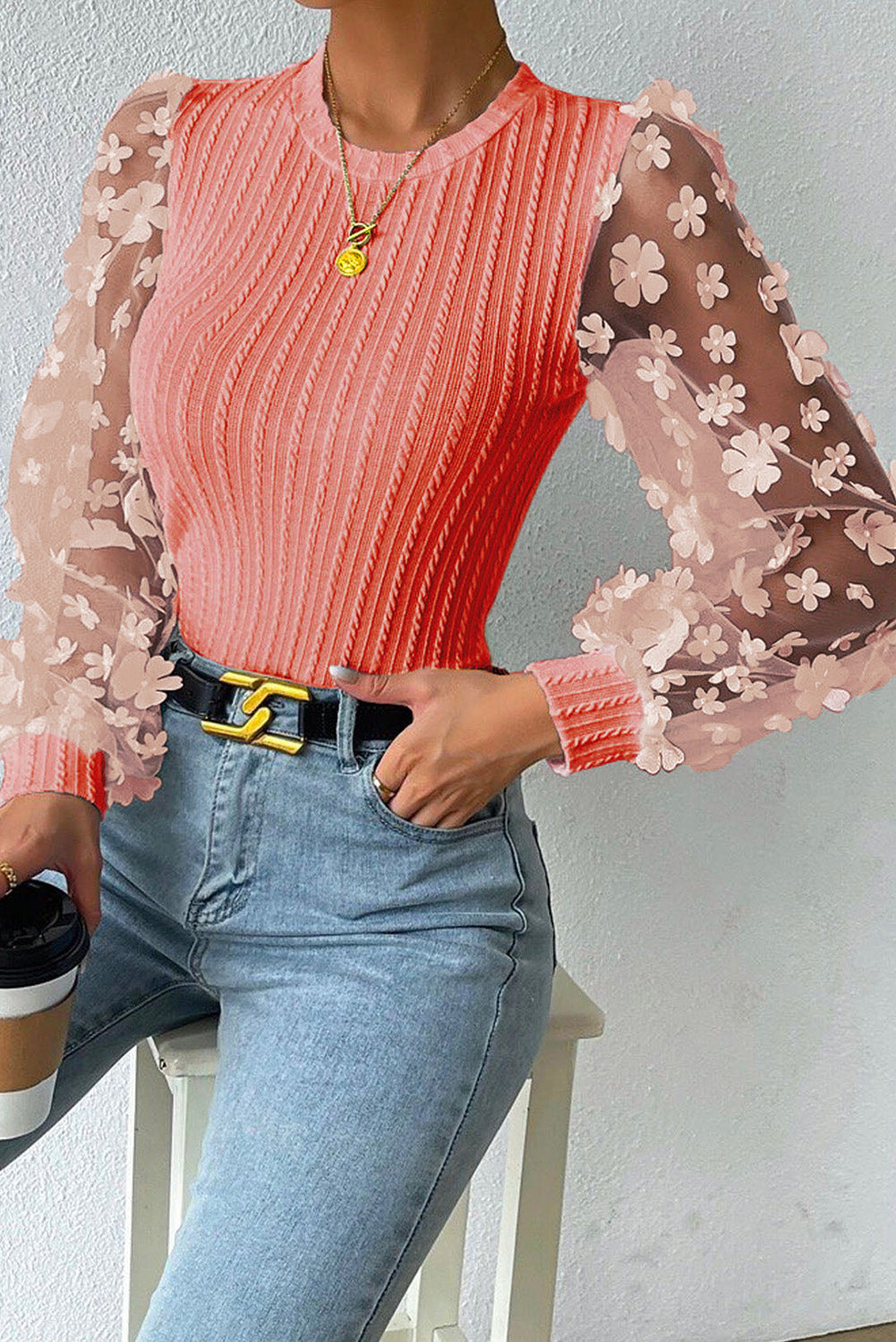 Liberty Textured Applique Long Sleeve Blouse