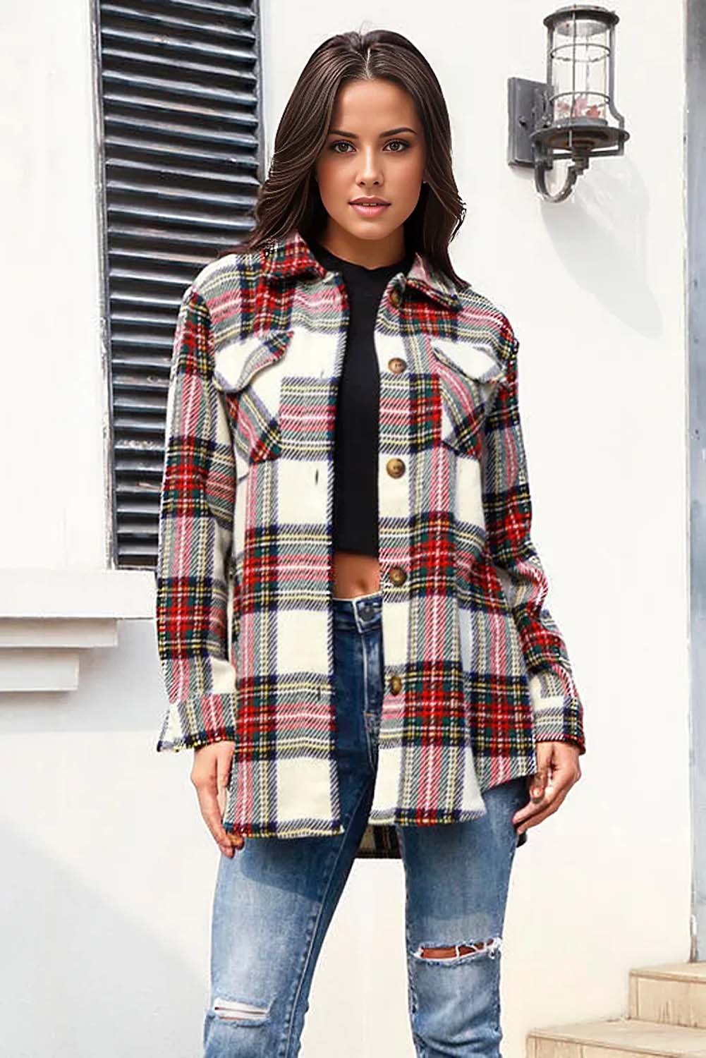 Jenny Plaid Button Up Shacket