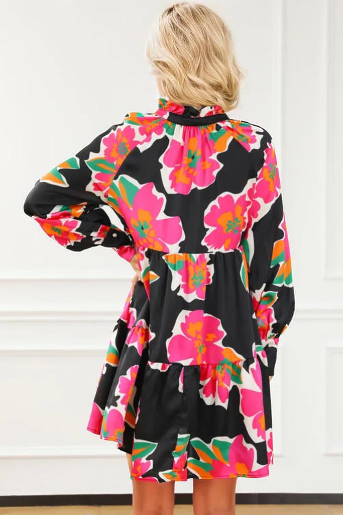 Juliet Floral Notched Ruffle Hem Dress