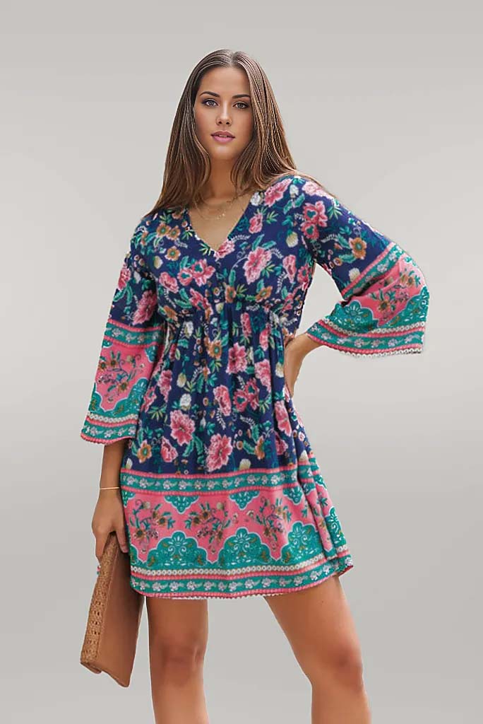 Kayleigh Bohemian V-Neck Mini Dress