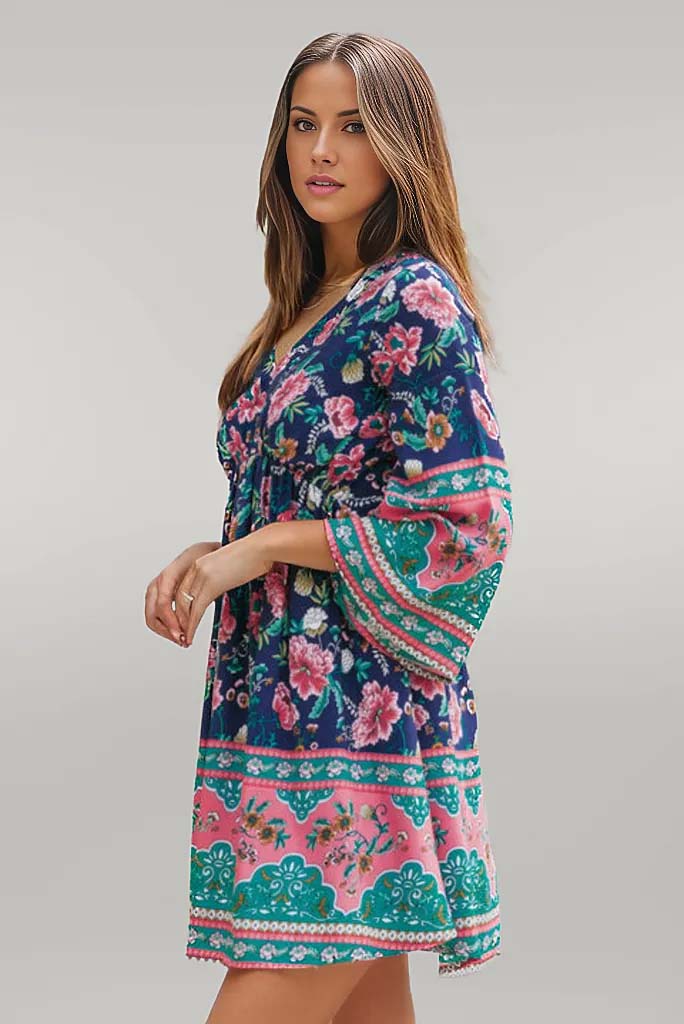 Kayleigh Bohemian V-Neck Mini Dress