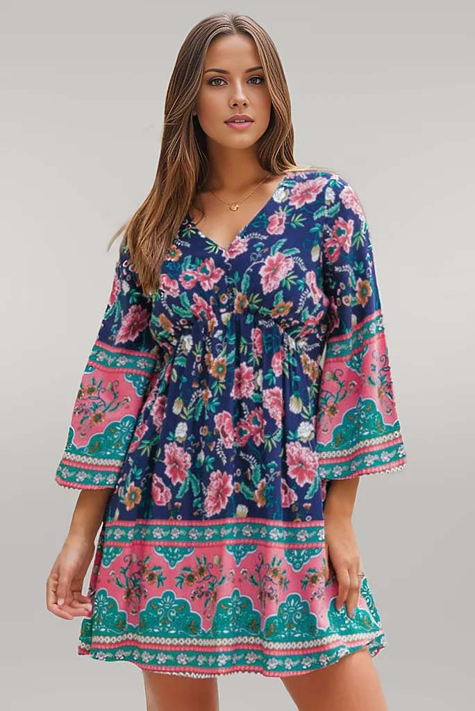 Kayleigh Bohemian V-Neck Mini Dress