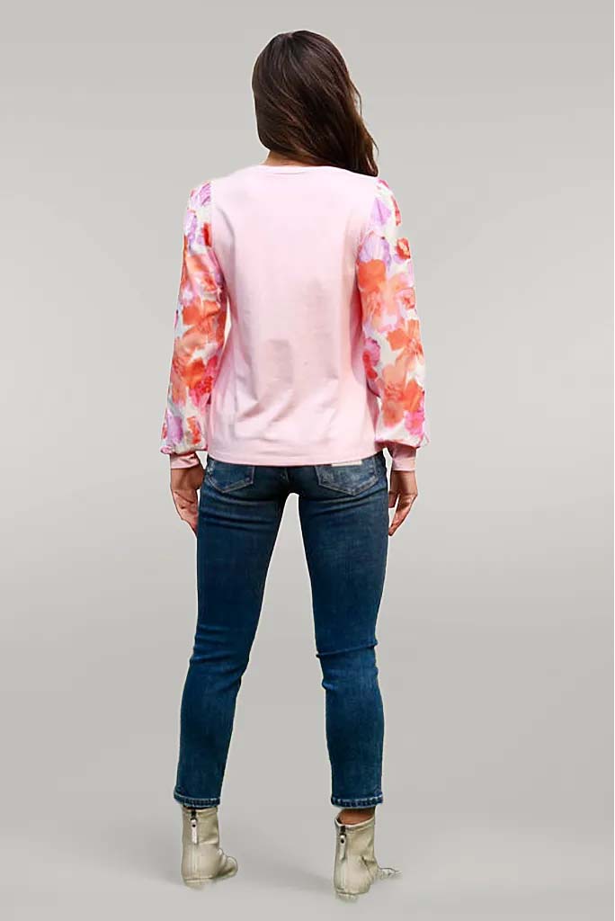 Laney Floral Lantern Sleeve Round Neck Blouse