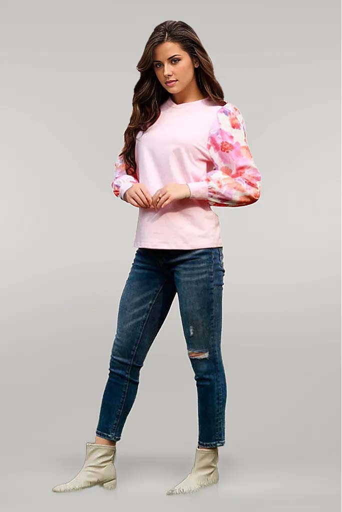Laney Floral Lantern Sleeve Round Neck Blouse