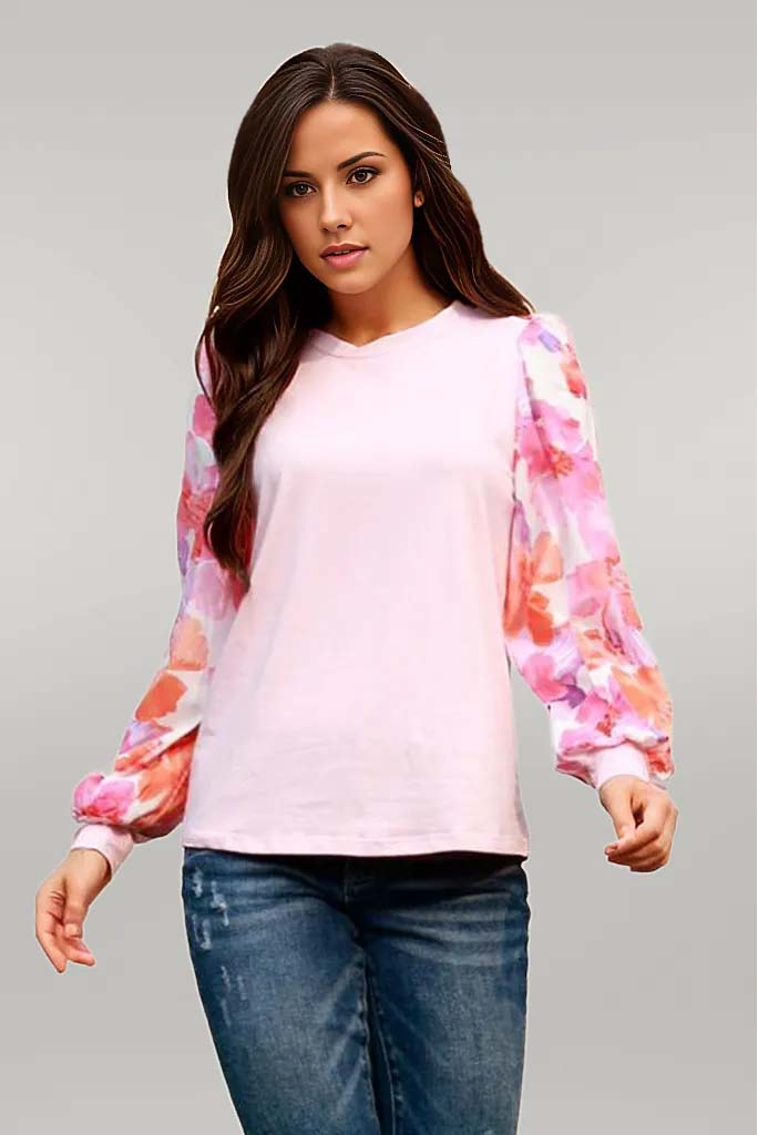 Laney Floral Lantern Sleeve Round Neck Blouse
