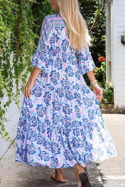 Leanne Three-Quarter Sleeve Maxi Dress