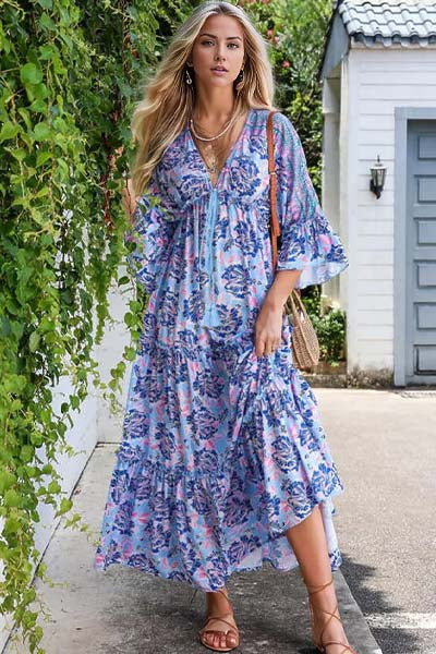 Leanne Three-Quarter Sleeve Maxi Dress