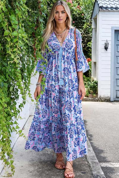 Leanne Three-Quarter Sleeve Maxi Dress