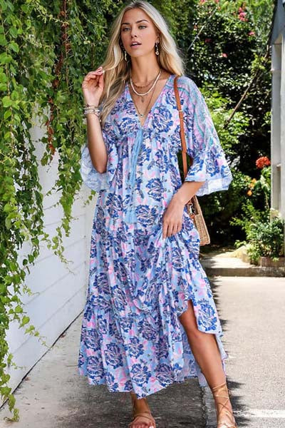 Leanne Three-Quarter Sleeve Maxi Dress