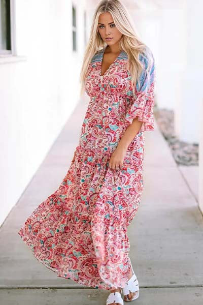 Leanne Three-Quarter Sleeve Maxi Dress
