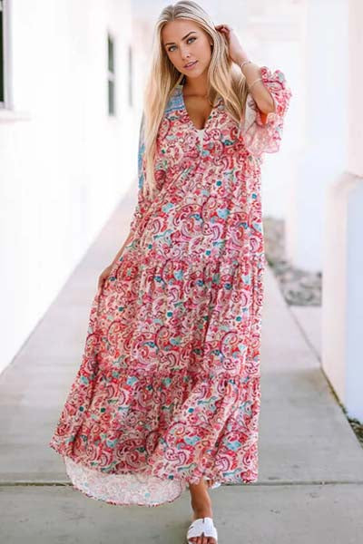 Leanne Three-Quarter Sleeve Maxi Dress
