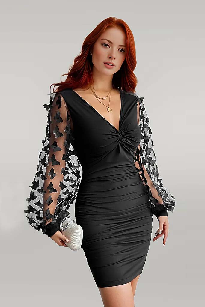 Leyla Applique Lantern Sleeve Mini Dress