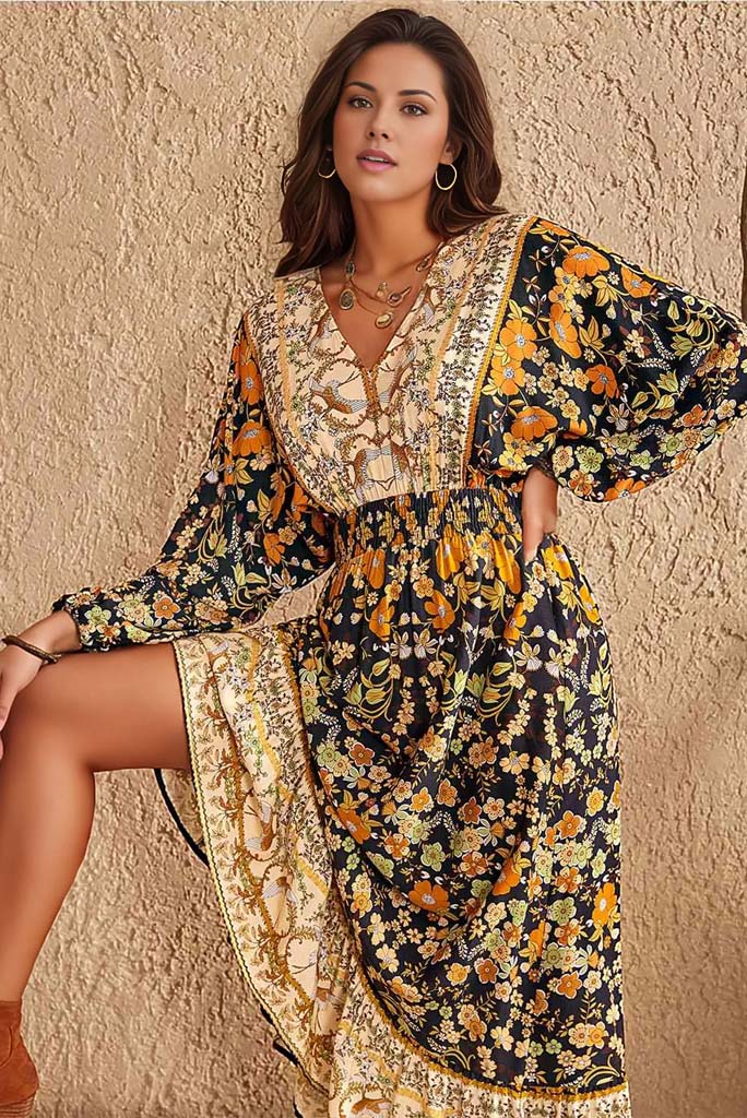 Molly V-Neck Smocked Balloon Sleeve Dress