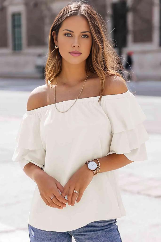 Naomi Off-Shoulder Layered Sleeve Blouse