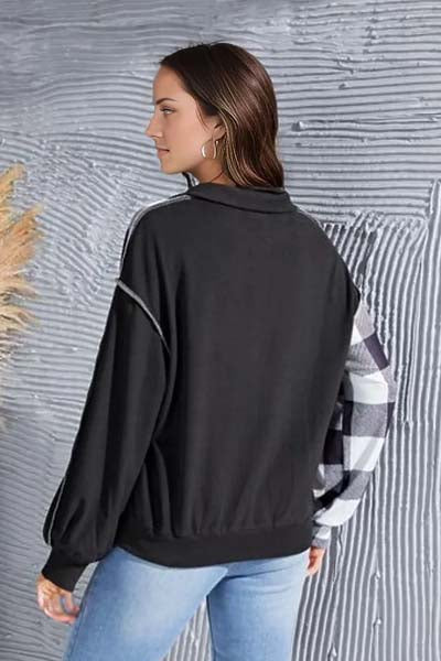 Olivia Plaid Exposed Seam Long Sleeve Blouse