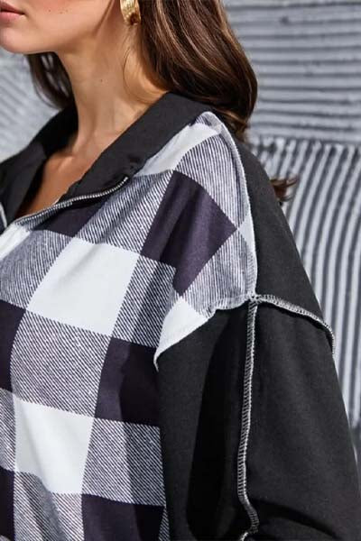 Olivia Plaid Exposed Seam Long Sleeve Blouse
