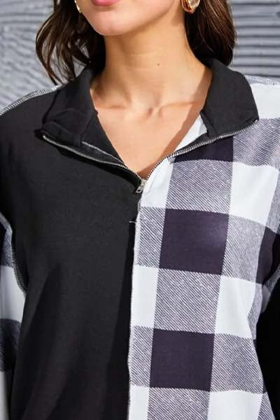 Olivia Plaid Exposed Seam Long Sleeve Blouse