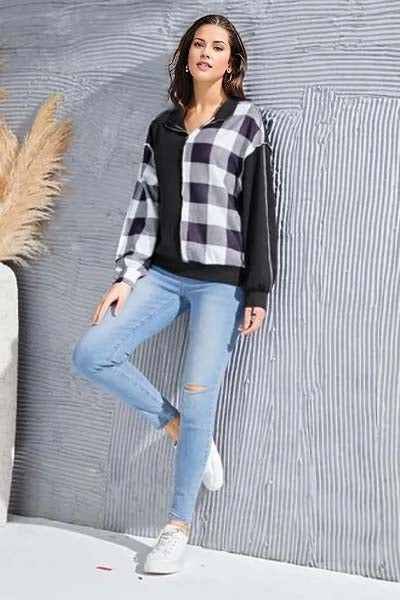 Olivia Plaid Exposed Seam Long Sleeve Blouse