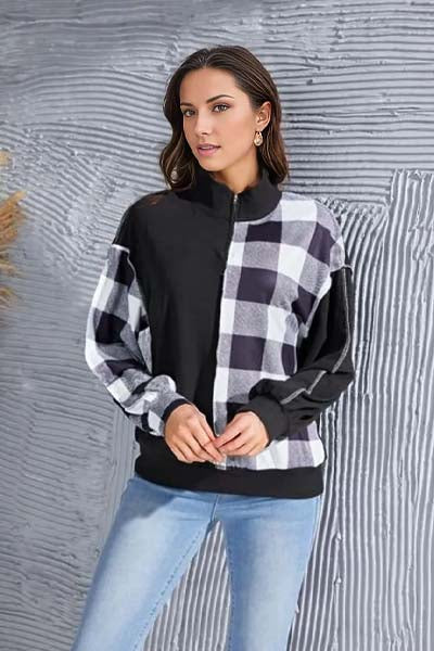 Olivia Plaid Exposed Seam Long Sleeve Blouse