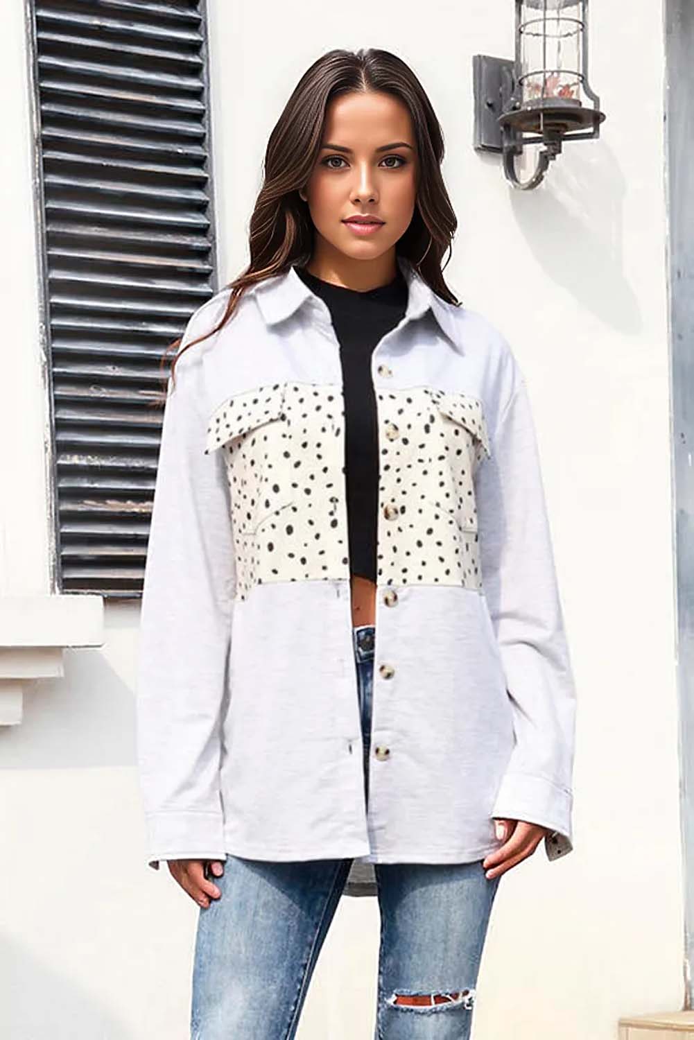 Olivia Polka Dot Button Up Shacket