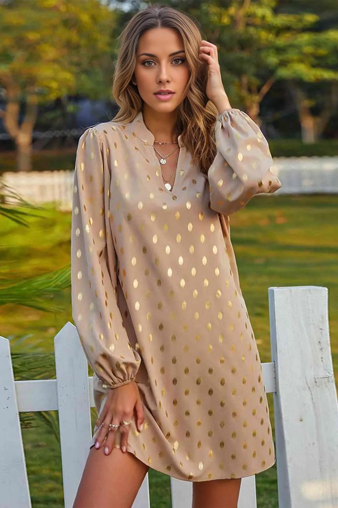 Regina Notched Neck Puff Sleeve Dress