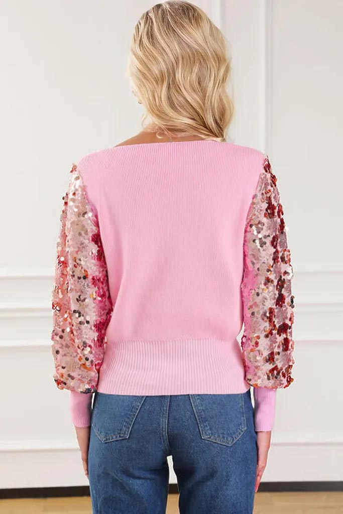 Rihanna Sequin Long Sleeve V-Neck Sweater