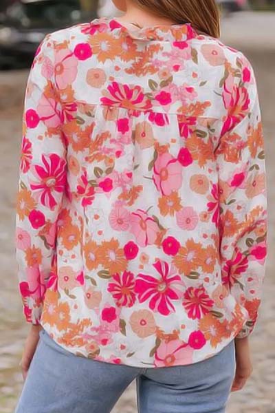 Valerie Floral V-Neck Frill Blouse