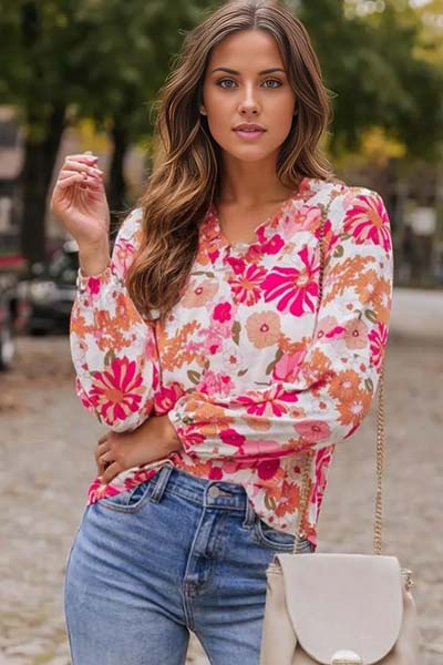 Valerie Floral V-Neck Frill Blouse