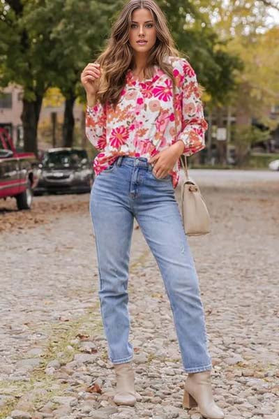 Valerie Floral V-Neck Frill Blouse