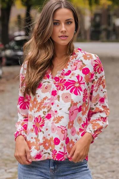Valerie Floral V-Neck Frill Blouse
