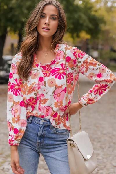 Valerie Floral V-Neck Frill Blouse