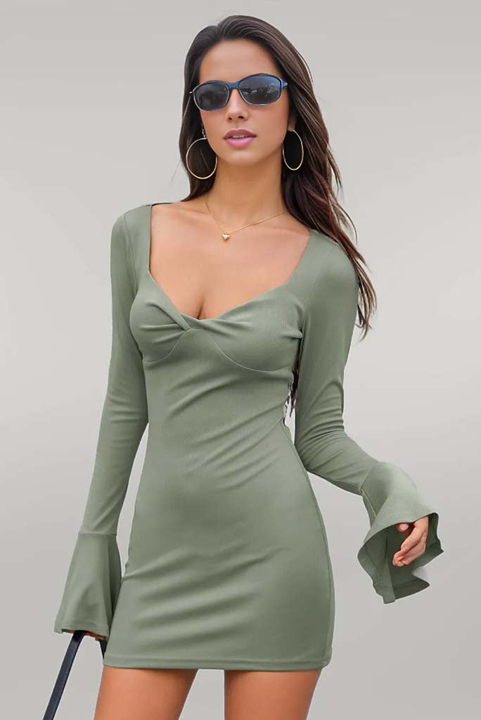 With A Twist Flare Sleeve Mini Dress