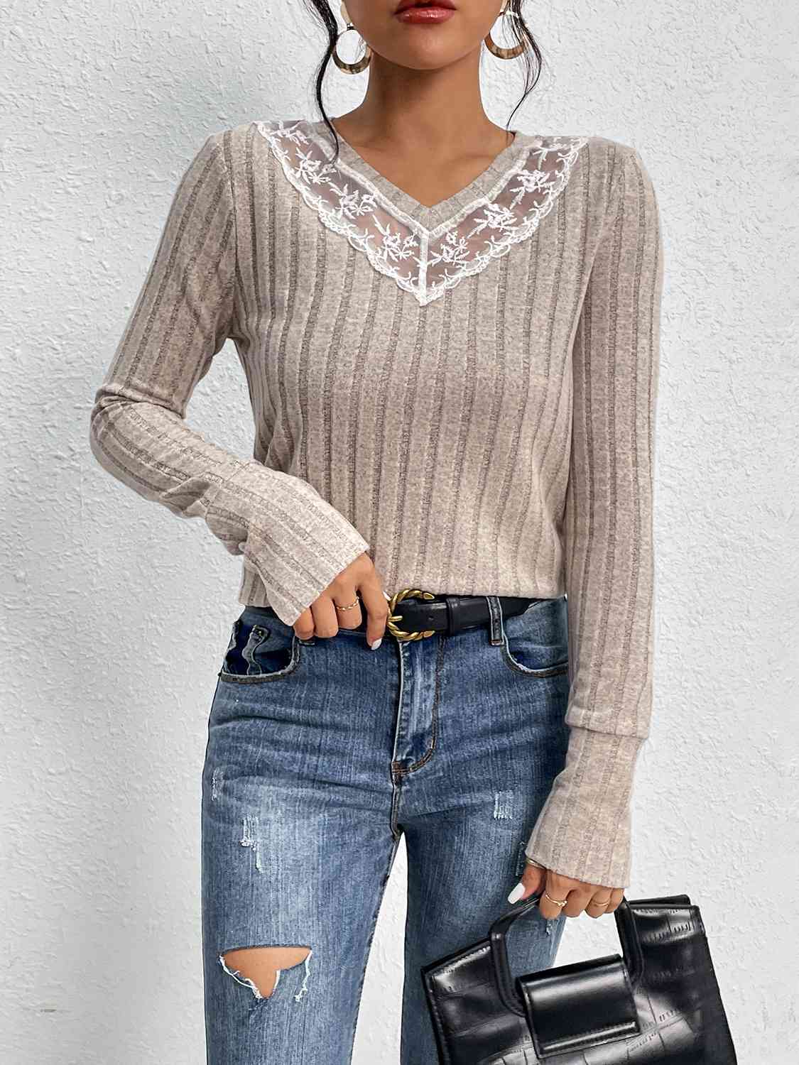 Sloane Lace Detail Ribbed Top
