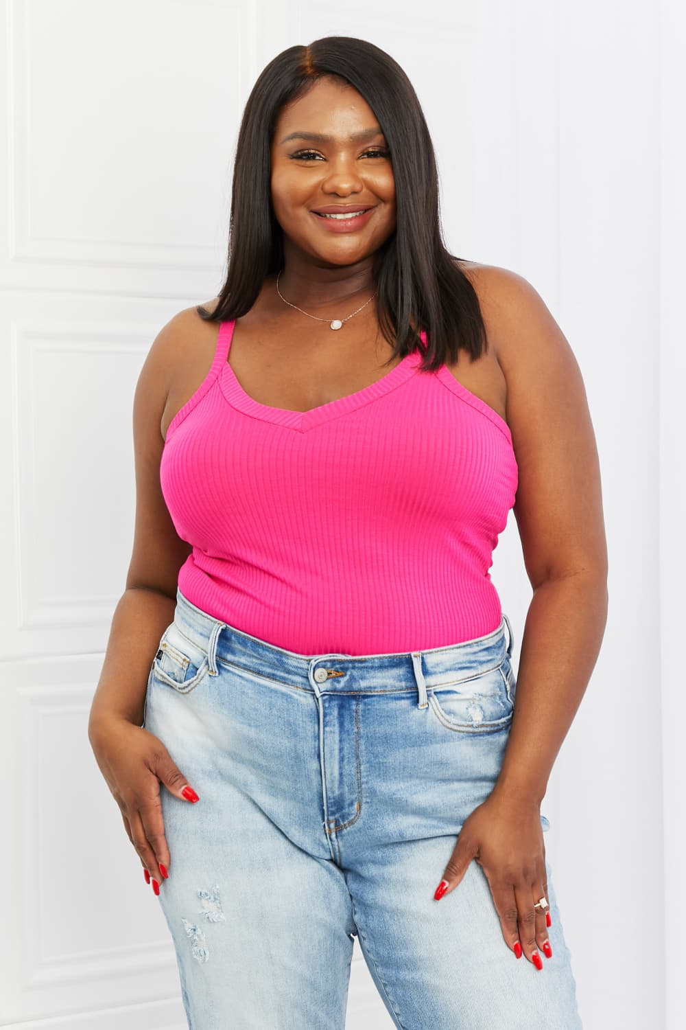 Hello There V-Neck Ribbed Cami