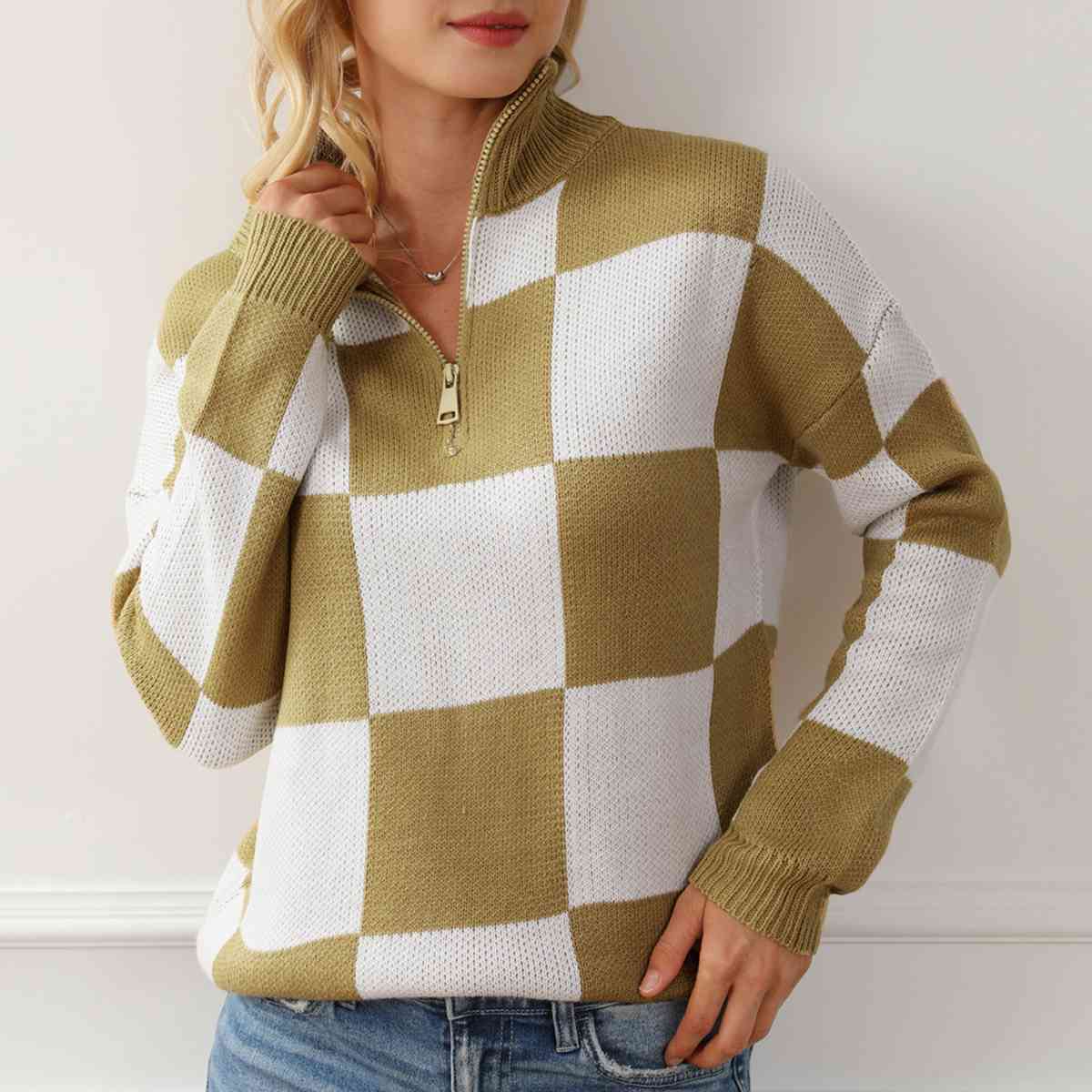 Time To Play Checkered Half Zip Pullover