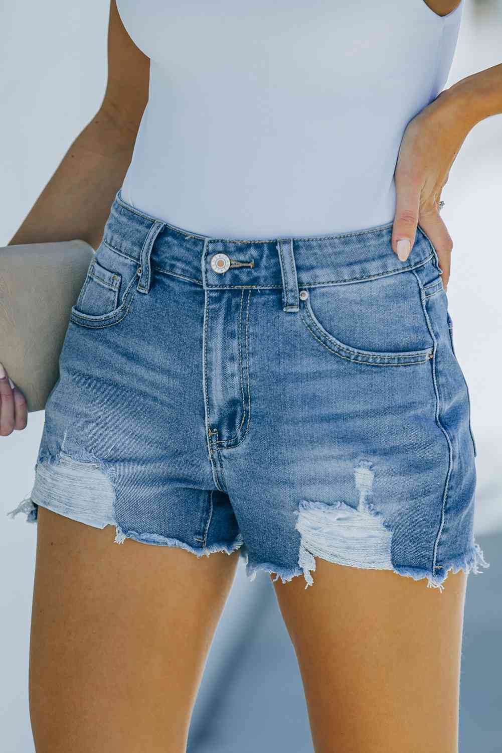 Madilyn Frayed Hem Distressed Denim Shorts