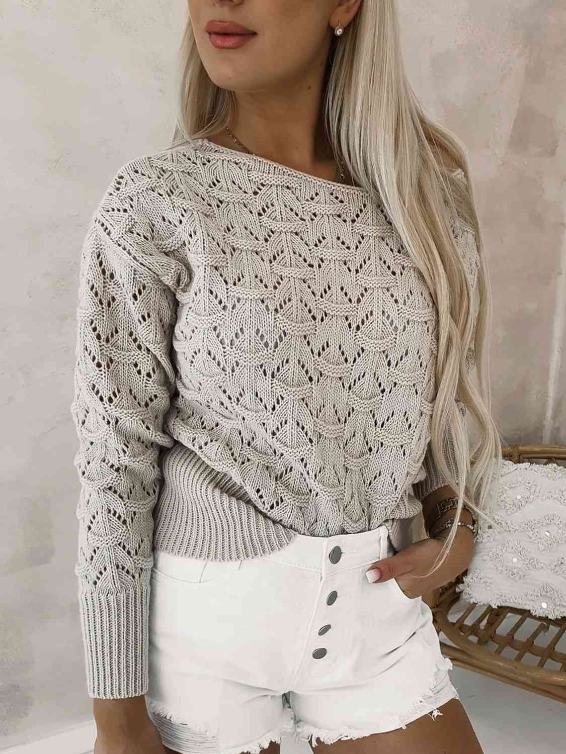 Amelia Openwork Plain Pullover Sweater